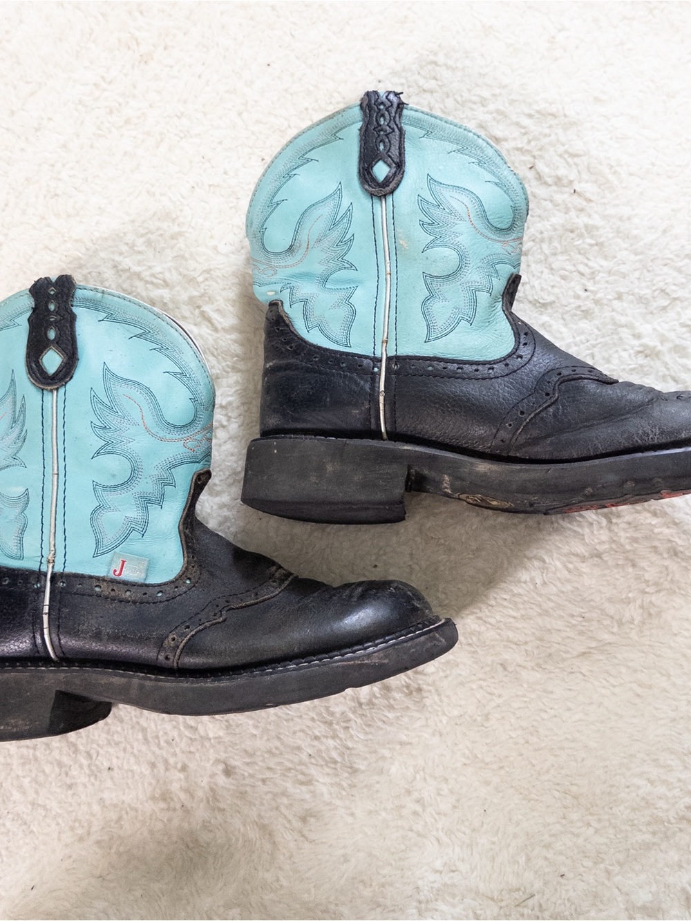 Justin Gypsy Blue Black Leather Cowboy Boots Women’s Size 7B - Picture 6 of 9